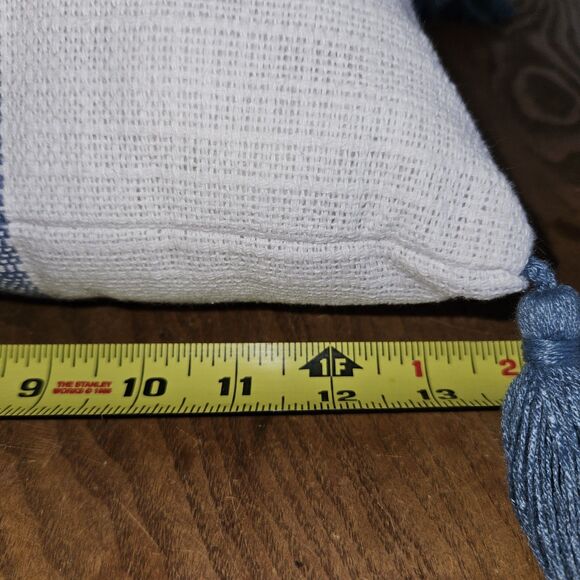 New Set of 2 White & Navy Striped Pillows | Soft Polyester Square Decor - Picture 4 of 5